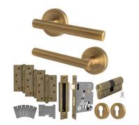 Afit Antique Brass Door Handle Euro Lock And Double Cylinder Kit - Fir Fd30/60, Handles, Locks, Hinges - Olvera