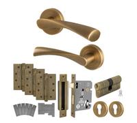 Afit Antique Brass Door Handle Euro Lock And Double Cylinder Kit - Fir Fd30/60, Internal Handles, Locks, Hinges - Novi