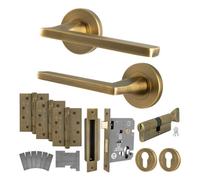 Afit Antique Brass Door Handle Euro Lock And Turn Cylinder Kit - Fir Fd30/60, 1 Pair Internal Handles, Locks, Hinges - Eden