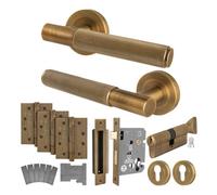 Afit Antique Brass Door Handle Euro Lock And Turn Cylinder Kit - Fir Fd30/60, 1 Pair Knurled Handles, Locks, Hinges - Nurl