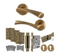 Afit Antique Brass Door Handle Euro Lock And Turn Cylinder Kit - Fir Fd30/60, Internal Handles, Locks, Hinges - Novi