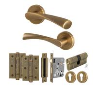 AFIT Antique Brass Door Handle Euro Lock Double Cylinder & Hinges in Bronze | Size: 150mm x 150mm AFIT Bronze 150mm x 150mm