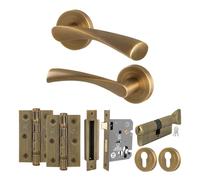 AFIT Antique Brass Door Handle Euro Lock Thumbturn Cylinder & Hinges in Bronze | Size: 150mm x 150mm AFIT Bronze 150mm x 150mm