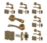 AFIT Antique Brass Door Handle Rose, Latch & Hinges Kit, 6 Pairs in Bronze | Size: 150mm x 150mm AFIT Bronze 150mm x 150mm