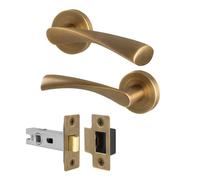 AFIT Antique Brass Door Handle Rose with Latch, 1 Pair in Bronze | Size: 150mm x 150mm AFIT Bronze 150mm x 150mm