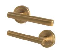 Afit Antique Brass Door Handles Round Rose, 1 Pair Of Internal Lever Handles - Olvera Range