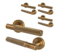 Afit Antique Brass Door Handles Round Rose, 4 Pairs Of Knurled Internal Lever Handles - Nurl Range