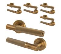 Afit Antique Brass Door Handles Round Rose, 5 Pairs Of Knurled Internal Lever Handles - Nurl Range