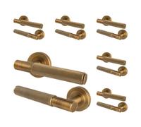Afit Antique Brass Door Handles Round Rose, 6 Pairs Of Knurled Internal Lever Handles - Nurl Range