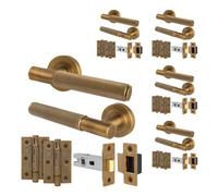 Afit Antique Brass Door Handles Round Rose Latch Kit, 5 Pairs Knurled Internal Lever Handles, Latches 64mm And Hinges - Nurl