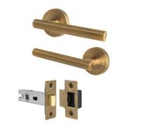 Afit Antique Brass Door Handles Round Rose With Latch, 1 Pair Of Internal Lever Handles, Latch 64mm - Olvera