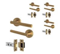 Afit Antique Brass Door Handles Round Rose With Latch, 4 Pairs Of Internal Lever Handles, Latch 64mm - Olvera