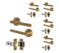 Afit Antique Brass Door Handles Round Rose With Latch, 5 Pairs Of Internal Lever Handles, Latch 64mm - Olvera