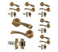 Afit Antique Brass Door Handles Round Rose With Latch, 6 Pairs Of Internal Lever Handles, Latch 64mm - Novi