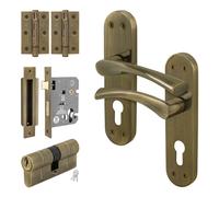 AFIT Antique Brass Euro Cylinder Door Handle Lock Hinges Complete Set in Bronze | Size: 150mm x 150mm AFIT Bronze 150mm x 150mm