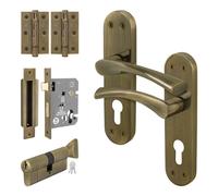 AFIT Antique Brass Euro Thumbturn Cylinder Door Handle Lock Hinges Set in Bronze | Size: 150mm x 150mm AFIT Bronze 150mm x 150mm