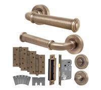 Afit Antique Brass Fire Door Handle Bathroom Set, Internal Fir Handle 80mm Bathroom Lock And 102mm Hinges, Callo 1 Pack