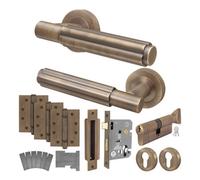 Afit Antique Brass Fire Door Handle Euro Lock And Thumbturn Cylinder Set Internal Fir Door Handle Locks Hinges, Fleur