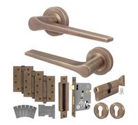 Afit Antique Brass Fire Door Handle Euro Lock And Thumbturn Cylinder Set Internal Fir Handle, Locks, Hinges, Tempo 1 Pack