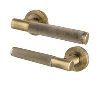 Afit Antique Brass Fire Door Handle Internal Lever On Rose Fir Vuori Knurled Textured Grip 1 Pair