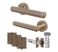 Afit Antique Brass Fire Door Handle Latch Set, Internal Fir Door Handle With 76mm Latch And 102mm Hinges, Monet 1 Pack