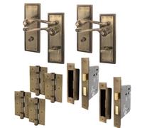 Afit Antique Brass Georgian Bathroom Door Handle On Backplate Set For Internal Doors Pack Of 2 64mm Bathroom Lock 76mm Hinges