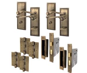 Afit Antique Brass Georgian Bathroom Door Handle On Backplate Set For Internal Doors Pack Of 2 64mm Bathroom Lock 76mm Hinges