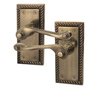 Afit Antique Brass Georgian Door Handle On Backplate Latch Set Rope Edge For Internal Doors