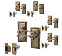 Afit Antique Brass Georgian Door Handle On Backplate Latch Set Rope Edge For Internal Doors Pack Of 5 With 64mm Latch
