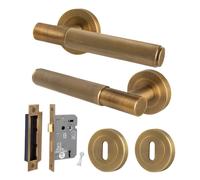 AFIT Antique Brass Knurled Lever Rose Sash Key Lock Escutcheon 64mm in Bronze | Size: 150mm x 150mm AFIT Bronze 150mm x 150mm