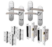 Afit Bathroom Chrome Door Handle Satin Nickel Feature Lever Pack 2 Internal Doors With Lock And Hinges Boston Backplate Range