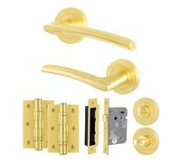 AFIT Bathroom Handle Rose Kit, 1 Pair Lever, Lock 80mm, Hinges in Gold | Size: 150mm x 150mm AFIT Gold 150mm x 150mm