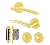 AFIT Bathroom Handle Rose Kit, 1 Pair Lever with Lock 64mm in Gold | Size: 150mm x 150mm AFIT Gold 150mm x 150mm