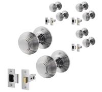 Afit Beehive Door Knob Set Polished Chrome - 4 Pairs Of Reeded Mortice Knobs (55mm) & Latch (76mm) For Internal Doors