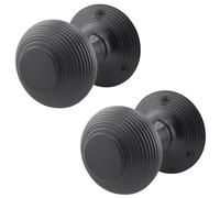 Afit Beehive Reeded Black Door Knobs - 1 Pair Of Matt Black Mortice Knobs (55mm) For Internal Doors