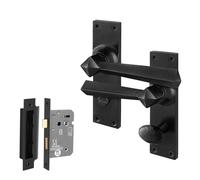 AFIT Black Antique Cast Iron Bathroom Door Handles Backplate Lock 64mm | Size: 150mm x 150mm AFIT Black 150mm x 150mm