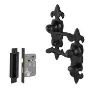 AFIT Black Antique Cast Iron Bathroom Door Handles, WC Lock 64mm 1 Pair | Size: 150mm x 150mm AFIT Black 150mm x 150mm