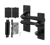 AFIT Black Antique Cast Iron Bathroom Handles, Lock 64mm, Hinges 1 Pair | Size: 150mm x 150mm AFIT Black 150mm x 150mm