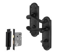 AFIT Black Antique Cast Iron Door Handles Backplate Bathroom Lock 64mm | Size: 150mm x 150mm AFIT Black 150mm x 150mm