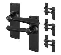 AFIT Black Antique Cast Iron Door Handles Backplate Latch 4 Pairs | Size: 150mm x 150mm AFIT Black 150mm x 150mm