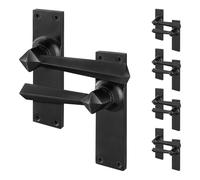 AFIT Black Antique Cast Iron Door Handles Backplate Latch 5 Pairs | Size: 150mm x 150mm AFIT Black 150mm x 150mm