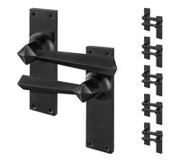 AFIT Black Antique Cast Iron Door Handles Backplate Latch 6 Pairs | Size: 150mm x 150mm AFIT Black 150mm x 150mm