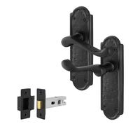 AFIT Black Antique Cast Iron Door Handles Backplate Latch 64mm 1 Pair | Size: 150mm x 150mm AFIT Black 150mm x 150mm