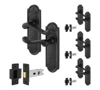 AFIT Black Antique Cast Iron Door Handles Backplate Latch 64mm 4 Pairs | Size: 150mm x 150mm AFIT Black 150mm x 150mm