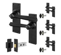 AFIT Black Antique Cast Iron Door Handles Backplate Latch 64mm 4 Pairs | Size: 150mm x 150mm AFIT Black 150mm x 150mm