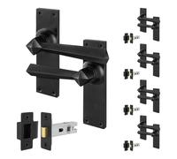 AFIT Black Antique Cast Iron Door Handles Backplate Latch 64mm 5 Pairs | Size: 150mm x 150mm AFIT Black 150mm x 150mm