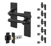 AFIT Black Antique Cast Iron Door Handles Backplate Latch 64mm 6 Pairs | Size: 150mm x 150mm AFIT Black 150mm x 150mm