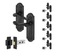 AFIT Black Antique Cast Iron Door Handles Backplate Latch 64mm 6 Pairs | Size: 150mm x 150mm AFIT Black 150mm x 150mm