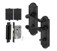 AFIT Black Antique Cast Iron Door Handles Bathroom Lock 64mm Hinges | Size: 150mm x 150mm AFIT Black 150mm x 150mm