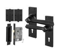 AFIT Black Antique Cast Iron Door Handles, Key Lock 64mm, Hinges 1 Pair | Size: 150mm x 150mm AFIT Black 150mm x 150mm